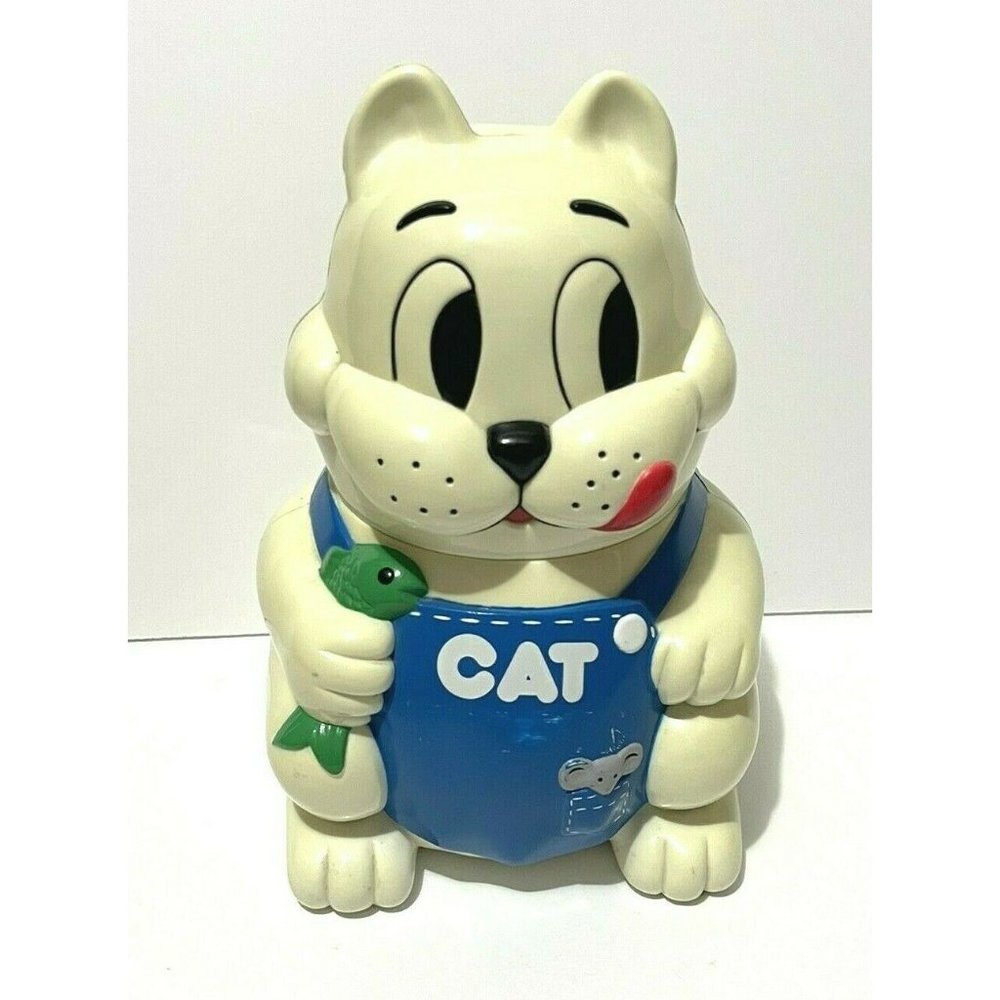“Meowing” Cat Treat Cookie Jar Vintage Collectible 1992 Works! Plastic 9” X 6”